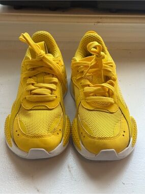 Puma Kids Yellow Mesh Lace-Up Sneakers